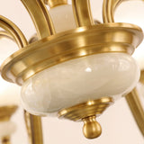 Bell Shaped Restaurant Suspension Lighting Colonial Style Frosted Glass Brass Chandelier Light Fixture Clearhalo 'Ceiling Lights' 'Chandeliers' Lighting' 2364522