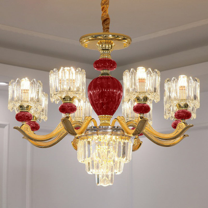 Prismatic Crystal Chandelier Vintage Cylindrical Dining Room Suspended Lighting Fixture 8 Red Clearhalo 'Ceiling Lights' 'Chandeliers' Lighting' 2364523