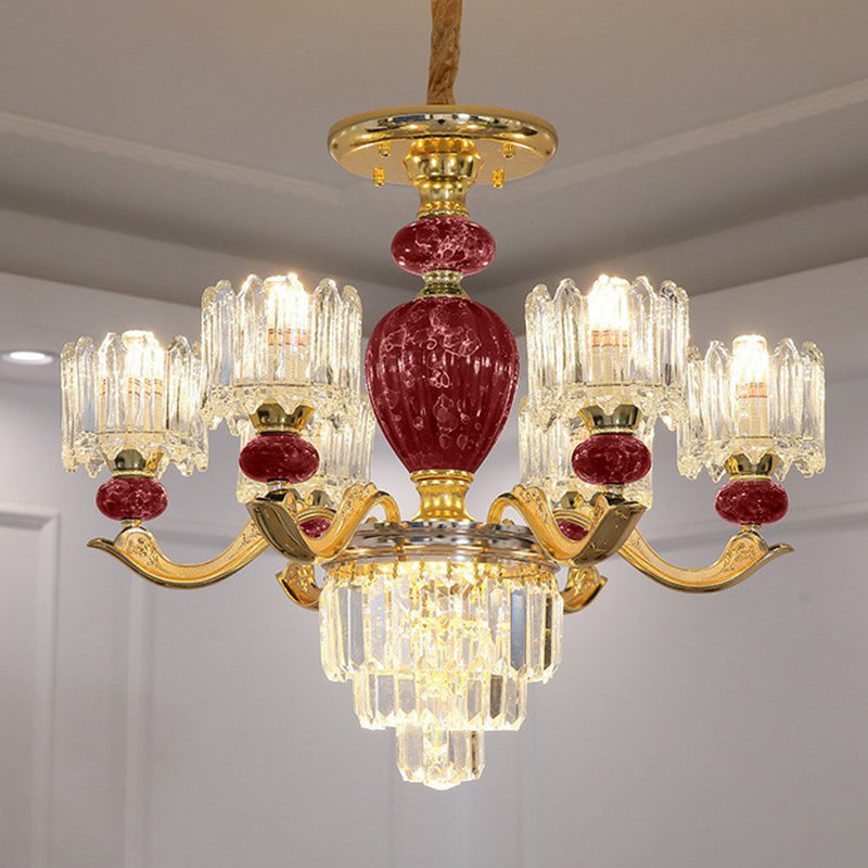 Prismatic Crystal Chandelier Vintage Cylindrical Dining Room Suspended Lighting Fixture Clearhalo 'Ceiling Lights' 'Chandeliers' Lighting' 2364525