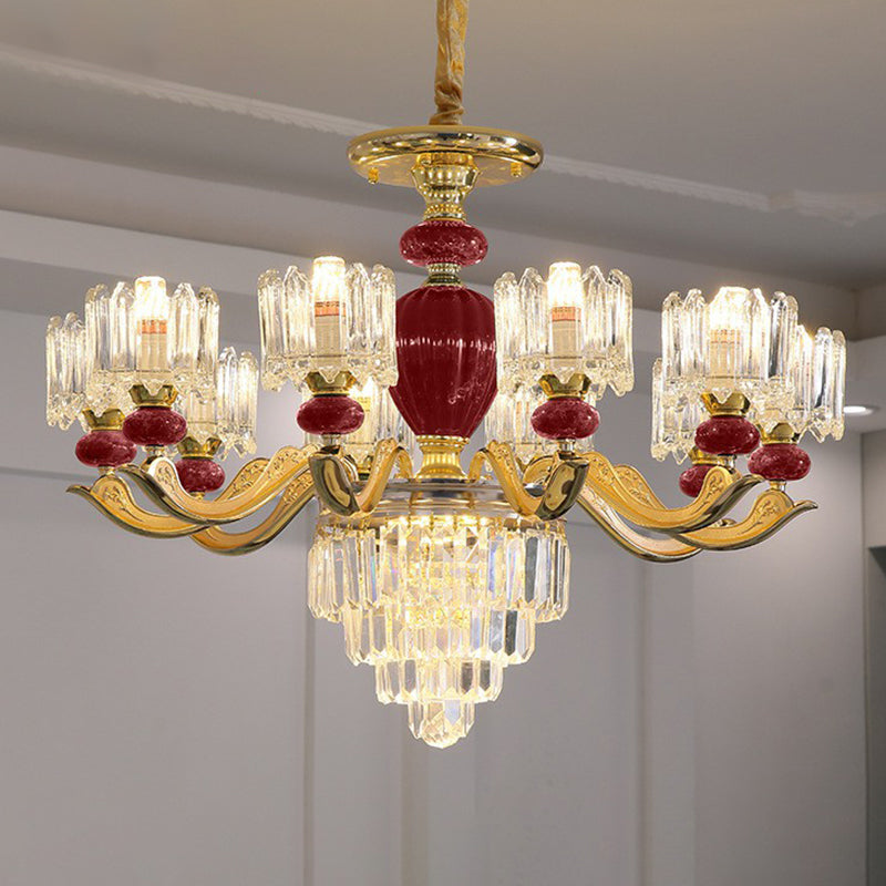 Prismatic Crystal Chandelier Vintage Cylindrical Dining Room Suspended Lighting Fixture 10 Red Clearhalo 'Ceiling Lights' 'Chandeliers' Lighting' 2364526