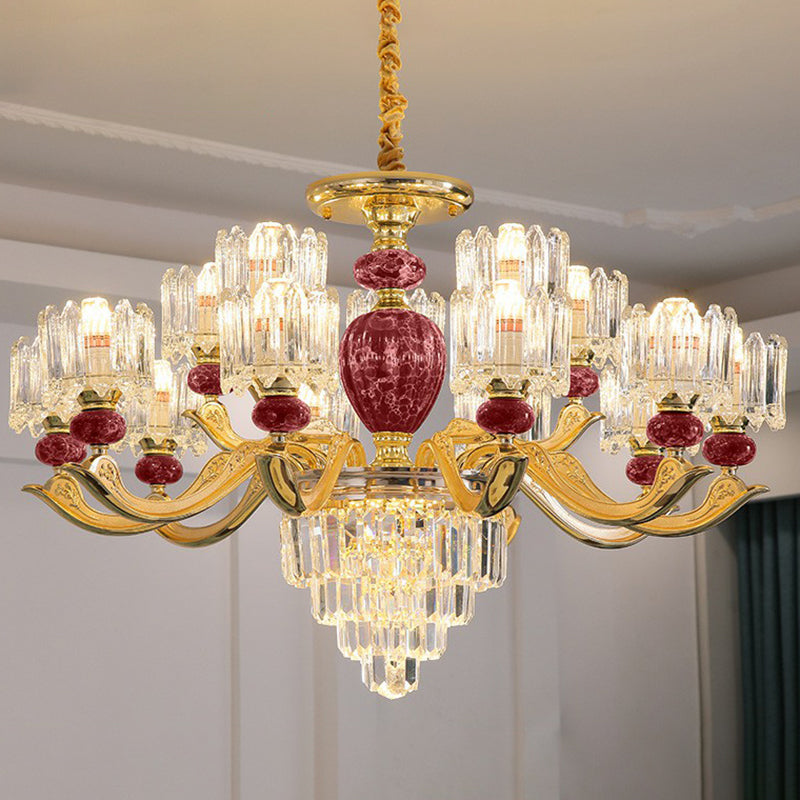 Prismatic Crystal Chandelier Vintage Cylindrical Dining Room Suspended Lighting Fixture 15 Red Clearhalo 'Ceiling Lights' 'Chandeliers' Lighting' 2364529