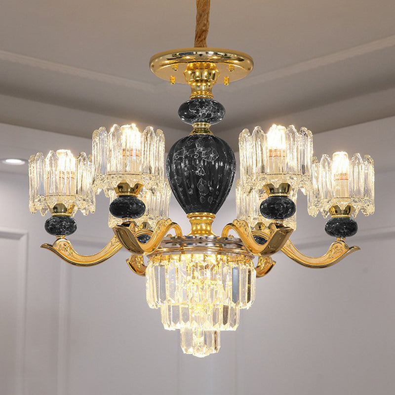 Prismatic Crystal Chandelier Vintage Cylindrical Dining Room Suspended Lighting Fixture 6 Black Clearhalo 'Ceiling Lights' 'Chandeliers' Lighting' 2364530