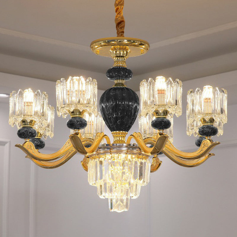 Prismatic Crystal Chandelier Vintage Cylindrical Dining Room Suspended Lighting Fixture 8 Black Clearhalo 'Ceiling Lights' 'Chandeliers' Lighting' 2364531