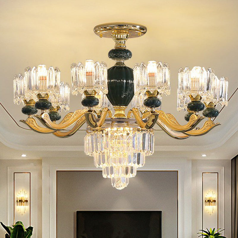 Prismatic Crystal Chandelier Vintage Cylindrical Dining Room Suspended Lighting Fixture 10 Black Clearhalo 'Ceiling Lights' 'Chandeliers' Lighting' 2364532