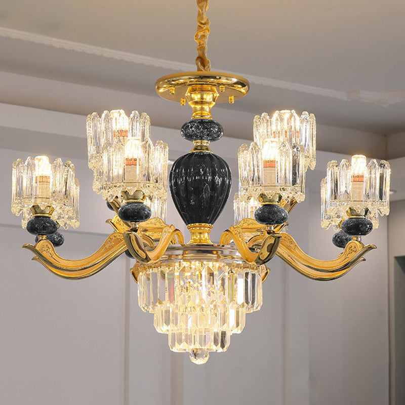 Prismatic Crystal Chandelier Vintage Cylindrical Dining Room Suspended Lighting Fixture 12 Black Clearhalo 'Ceiling Lights' 'Chandeliers' Lighting' 2364534