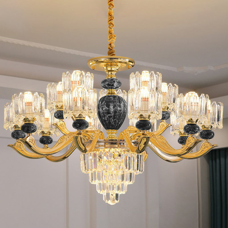 Prismatic Crystal Chandelier Vintage Cylindrical Dining Room Suspended Lighting Fixture 15 Black Clearhalo 'Ceiling Lights' 'Chandeliers' Lighting' 2364535