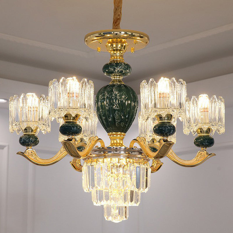 Prismatic Crystal Chandelier Vintage Cylindrical Dining Room Suspended Lighting Fixture 6 Green Clearhalo 'Ceiling Lights' 'Chandeliers' Lighting' 2364536