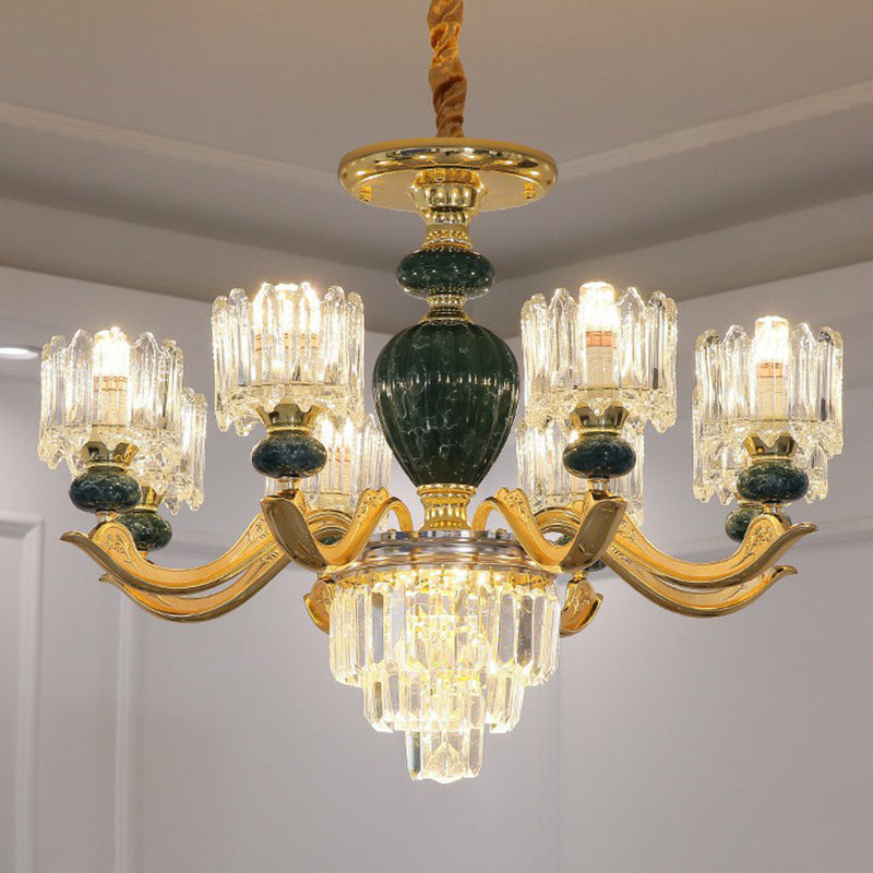 Prismatic Crystal Chandelier Vintage Cylindrical Dining Room Suspended Lighting Fixture 8 Green Clearhalo 'Ceiling Lights' 'Chandeliers' Lighting' 2364537