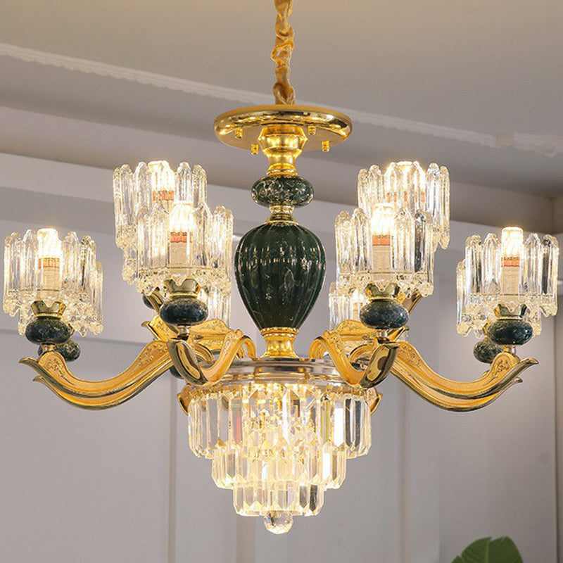 Prismatic Crystal Chandelier Vintage Cylindrical Dining Room Suspended Lighting Fixture 12 Green Clearhalo 'Ceiling Lights' 'Chandeliers' Lighting' 2364539