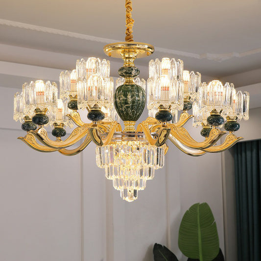 Prismatic Crystal Chandelier Vintage Cylindrical Dining Room Suspended Lighting Fixture 15 Green Clearhalo 'Ceiling Lights' 'Chandeliers' Lighting' 2364540