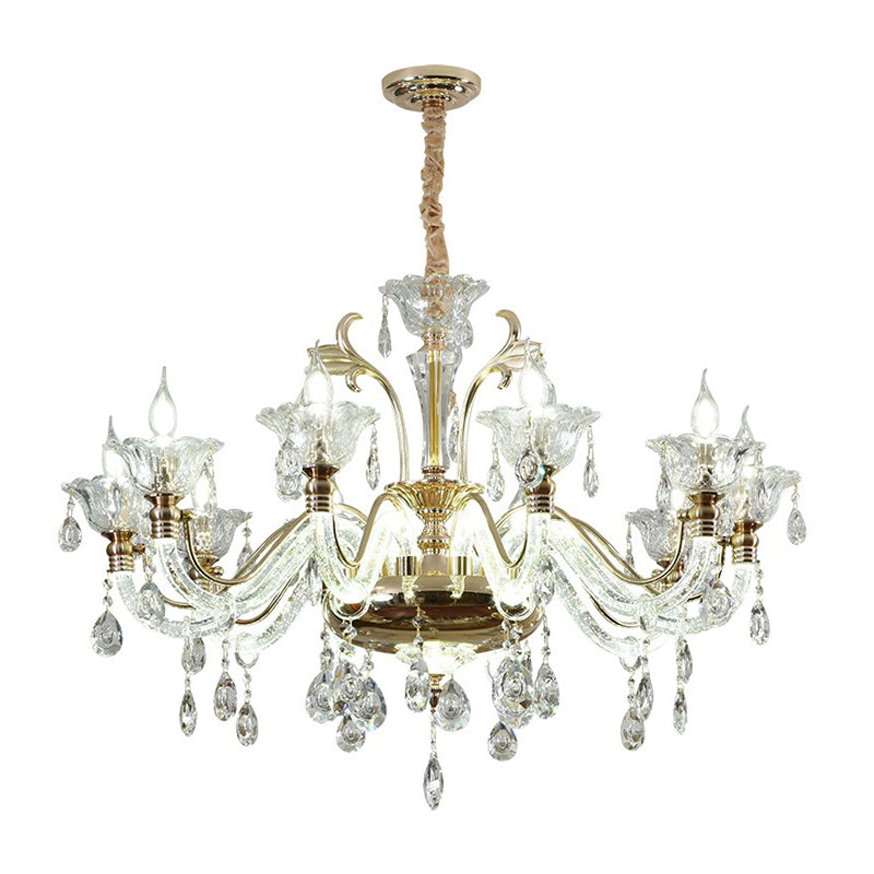 Clear Glass Floral Chandelier Transitional Dining Room Ceiling Light Fixture with K9 Crystals Clearhalo 'Ceiling Lights' 'Chandeliers' 'Glass shade' 'Glass' 'Pendant Lights' Lighting' 2364545