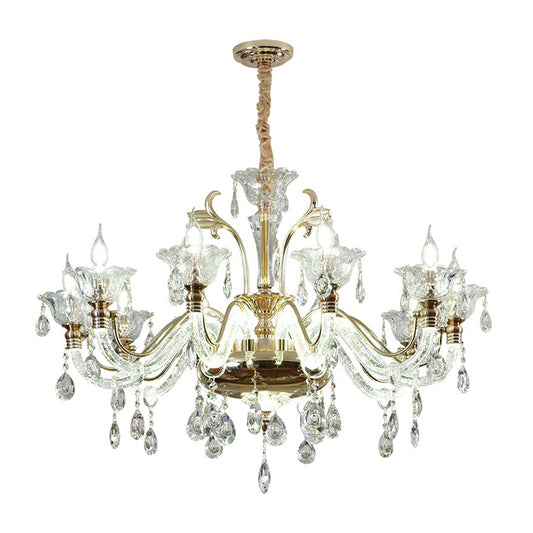 Clear Glass Floral Chandelier Transitional Dining Room Ceiling Light Fixture with K9 Crystals Clearhalo 'Ceiling Lights' 'Chandeliers' 'Glass shade' 'Glass' 'Pendant Lights' Lighting' 2364545