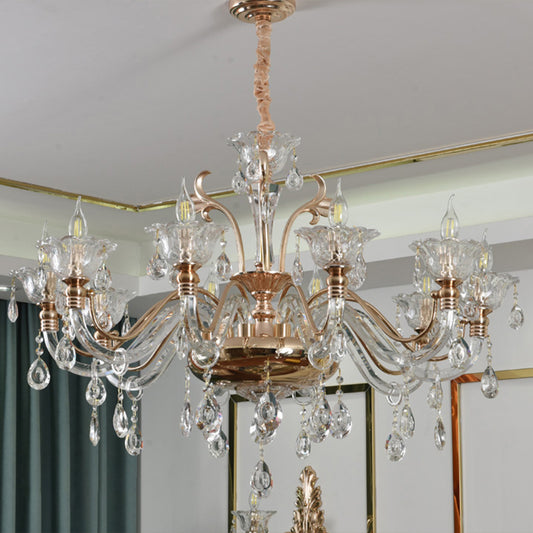 Clear Glass Floral Chandelier Transitional Dining Room Ceiling Light Fixture with K9 Crystals Clearhalo 'Ceiling Lights' 'Chandeliers' 'Glass shade' 'Glass' 'Pendant Lights' Lighting' 2364546