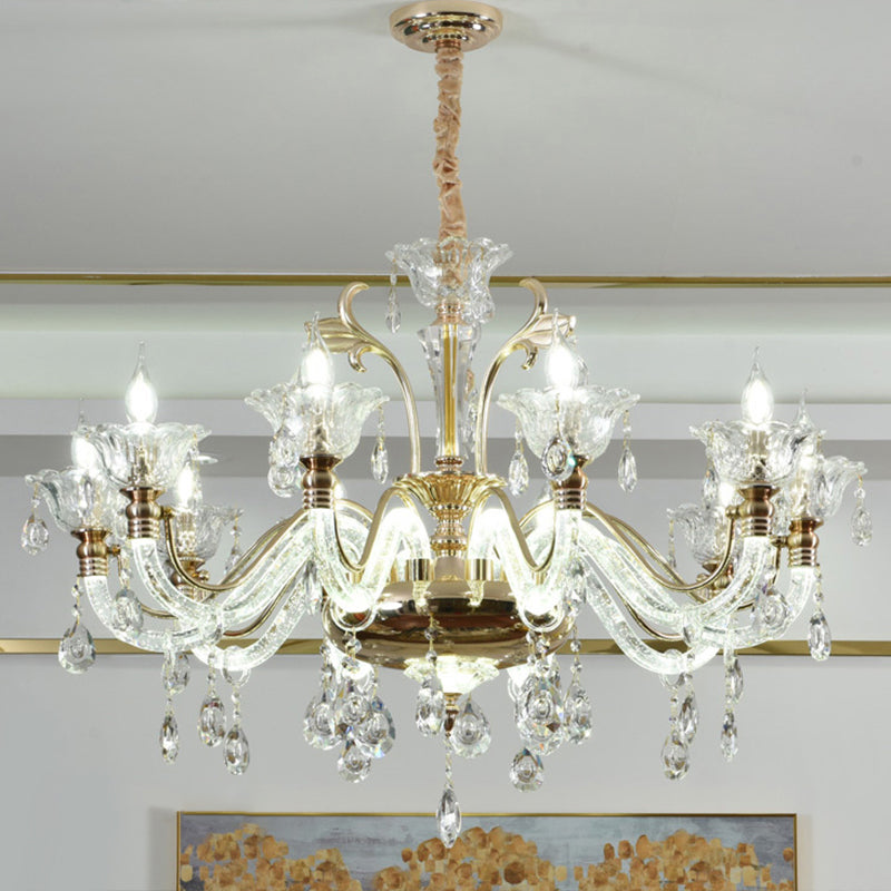 Clear Glass Floral Chandelier Transitional Dining Room Ceiling Light Fixture with K9 Crystals Clearhalo 'Ceiling Lights' 'Chandeliers' 'Glass shade' 'Glass' 'Pendant Lights' Lighting' 2364547