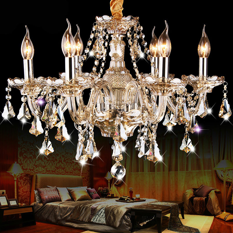 Candlestick Bedroom Suspension Lamp Traditional Cognac Glass Crystal Chandelier Light Fixture Clearhalo 'Ceiling Lights' 'Chandeliers' 'Glass shade' 'Glass' Lighting' 2364553