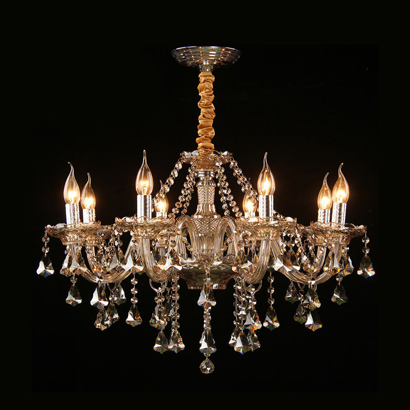 Candlestick Bedroom Suspension Lamp Traditional Cognac Glass Crystal Chandelier Light Fixture 8 Cognac Clearhalo 'Ceiling Lights' 'Chandeliers' 'Glass shade' 'Glass' Lighting' 2364554