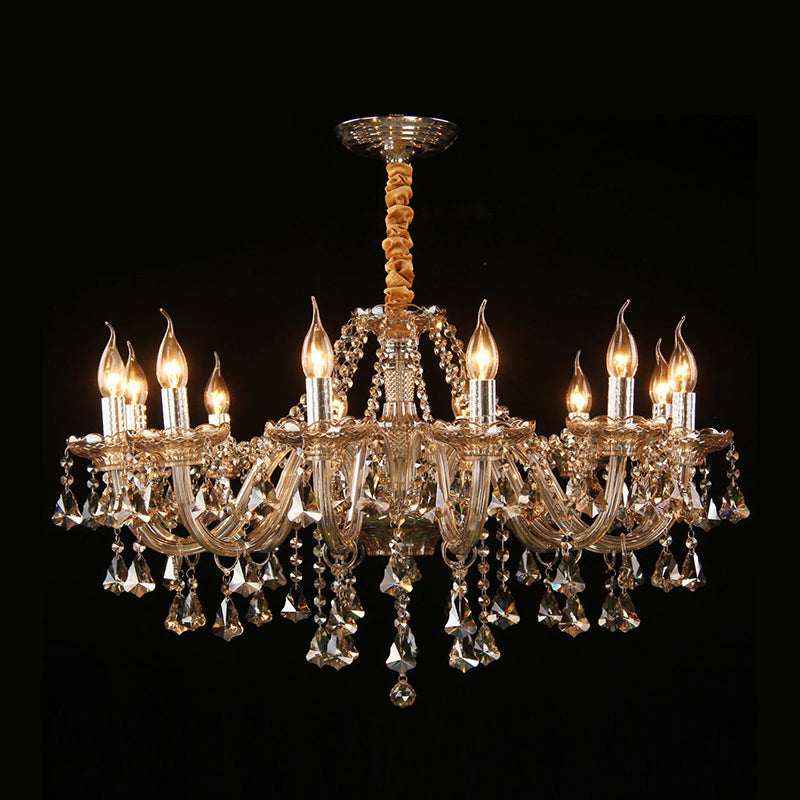 Candlestick Bedroom Suspension Lamp Traditional Cognac Glass Crystal Chandelier Light Fixture 12 Cognac Clearhalo 'Ceiling Lights' 'Chandeliers' 'Glass shade' 'Glass' Lighting' 2364555