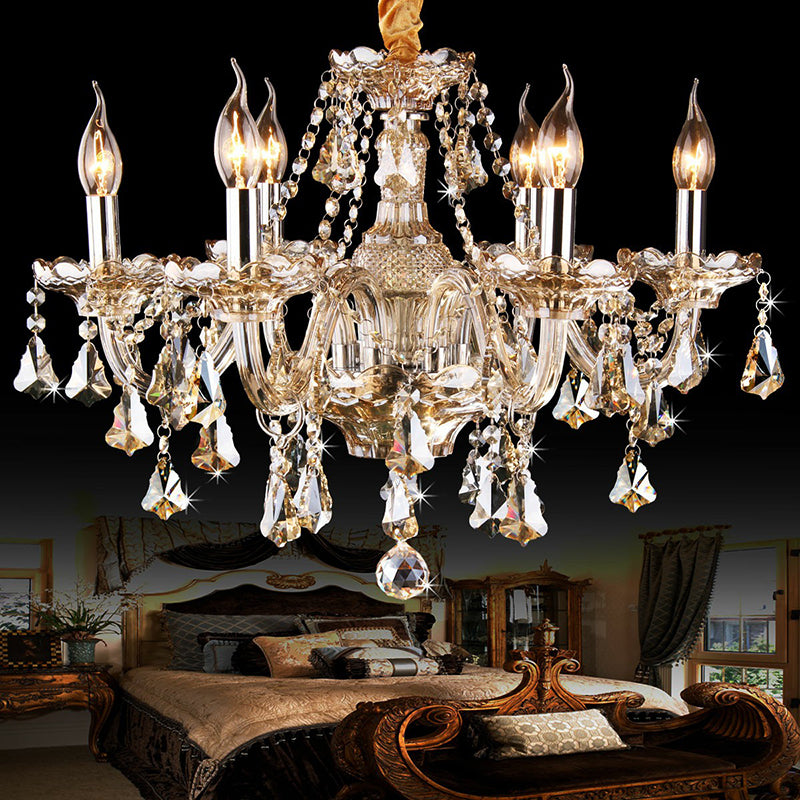 Candlestick Bedroom Suspension Lamp Traditional Cognac Glass Crystal Chandelier Light Fixture Clearhalo 'Ceiling Lights' 'Chandeliers' 'Glass shade' 'Glass' Lighting' 2364556
