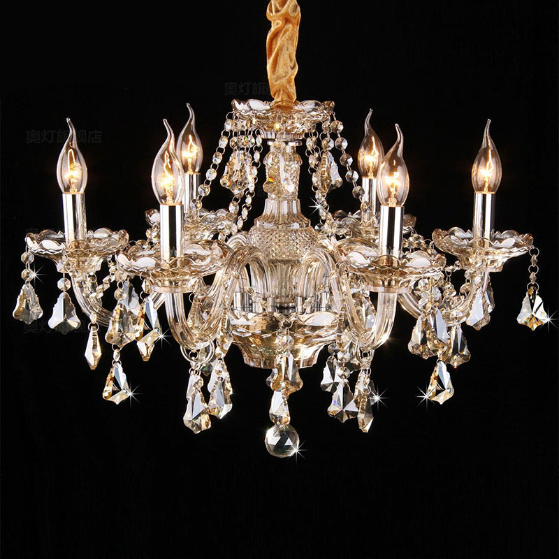 Candlestick Bedroom Suspension Lamp Traditional Cognac Glass Crystal Chandelier Light Fixture 6 Cognac Clearhalo 'Ceiling Lights' 'Chandeliers' 'Glass shade' 'Glass' Lighting' 2364557