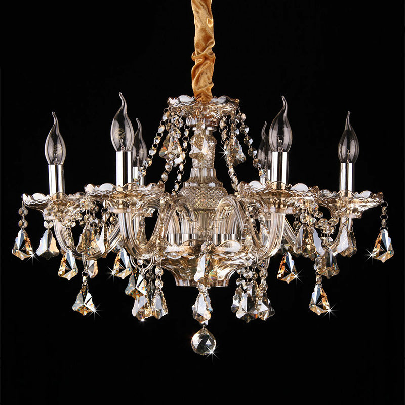 Candlestick Bedroom Suspension Lamp Traditional Cognac Glass Crystal Chandelier Light Fixture Clearhalo 'Ceiling Lights' 'Chandeliers' 'Glass shade' 'Glass' Lighting' 2364558