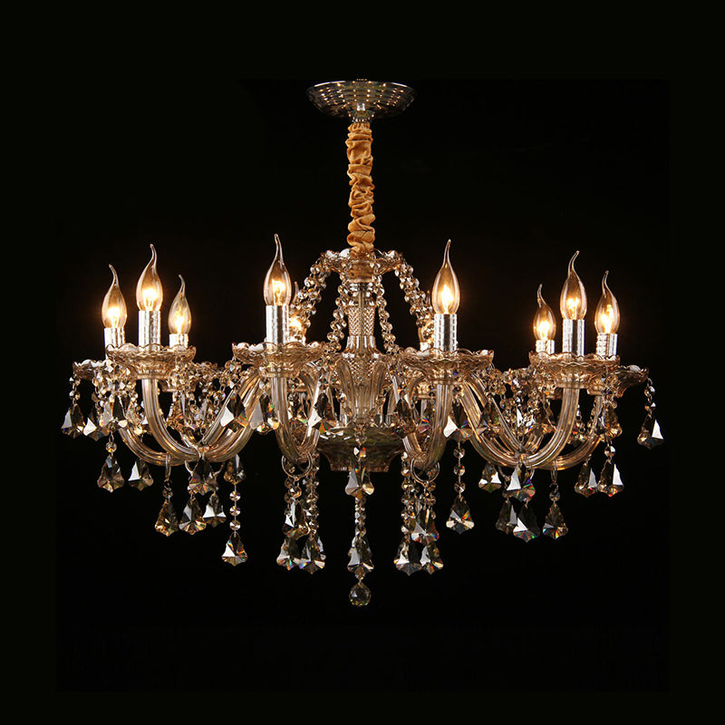 Candlestick Bedroom Suspension Lamp Traditional Cognac Glass Crystal Chandelier Light Fixture 10 Cognac Clearhalo 'Ceiling Lights' 'Chandeliers' 'Glass shade' 'Glass' Lighting' 2364559