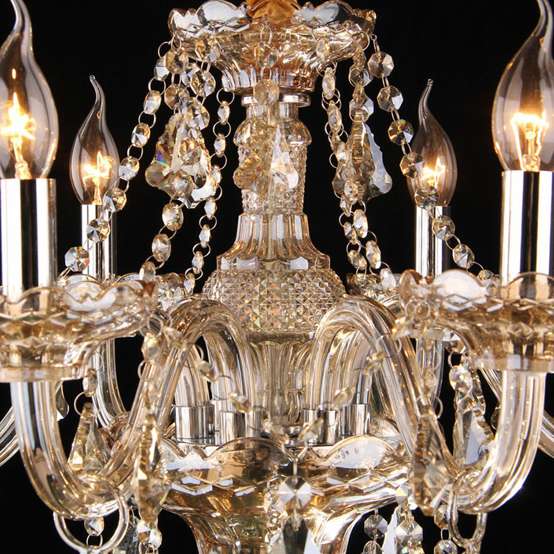 Candlestick Bedroom Suspension Lamp Traditional Cognac Glass Crystal Chandelier Light Fixture Clearhalo 'Ceiling Lights' 'Chandeliers' 'Glass shade' 'Glass' Lighting' 2364560