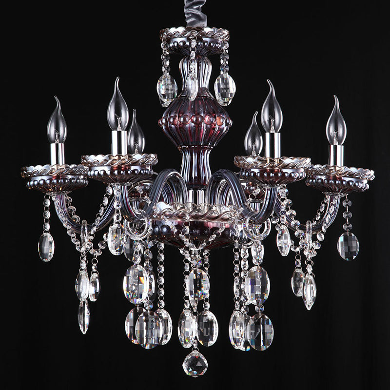 6-Light Candle Chandelier Traditional Clear-Red Crystal Hanging Light Fixture for Living Room Clearhalo 'Ceiling Lights' 'Chandeliers' 'Glass shade' 'Glass' Lighting' 2364564