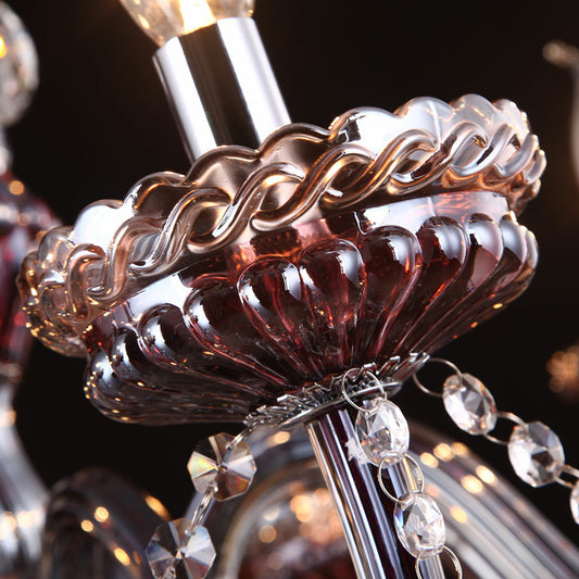 6-Light Candle Chandelier Traditional Clear-Red Crystal Hanging Light Fixture for Living Room Clearhalo 'Ceiling Lights' 'Chandeliers' 'Glass shade' 'Glass' Lighting' 2364565