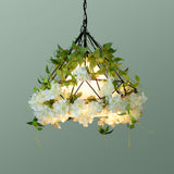 Single-Bulb Diamond Cage Hanging Light Kit Industrial Iron Ceiling Pendant with Decorative Plant White Clearhalo 'Art Deco Pendants' 'Cast Iron' 'Ceiling Lights' 'Ceramic' 'Crystal' 'Industrial Pendants' 'Industrial' 'Metal' 'Middle Century Pendants' 'Pendant Lights' 'Pendants' 'Tiffany' Lighting' 2364618