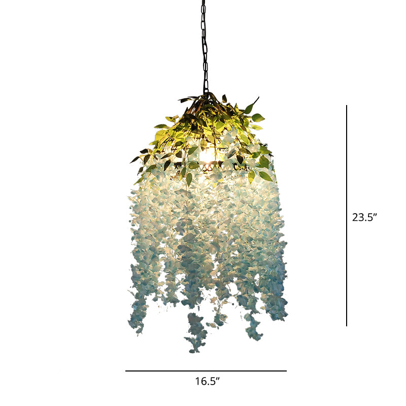 Round Metal Pendant Lamp Industrial 1 Head Dining Room Ceiling Light with Artificial Vines Blue Clearhalo 'Art Deco Pendants' 'Cast Iron' 'Ceiling Lights' 'Ceramic' 'Crystal' 'Industrial Pendants' 'Industrial' 'Metal' 'Middle Century Pendants' 'Pendant Lights' 'Pendants' 'Tiffany' Lighting' 2364637