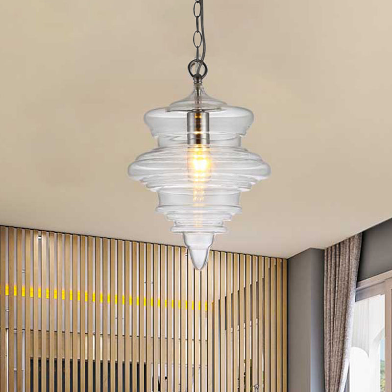 Contemporary Spool/Bell Pendant Light Clear/Blue Ruffle Glass 1 Light Bedroom Hanging Ceiling Light Clearhalo 'Ceiling Lights' 'Glass shade' 'Glass' 'Modern Pendants' 'Modern' 'Pendant Lights' 'Pendants' Lighting' 236467