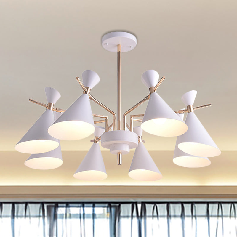Metal Horn Shade Hanging Lamp 8 Lights Modern Pendant Lighting for Living Room White Clearhalo 'Ceiling Lights' 'Chandeliers' Lighting' options 236473_0631078d-1e4a-482c-a4bd-ef888f293271