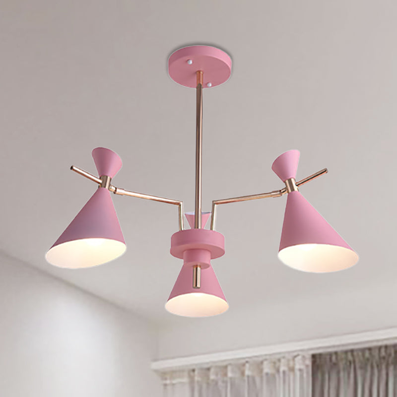 Nordic Hanging Lamp Fixture with Horn Shape 3 Lights Iron Hanging Lights for Dinging Room Pink Clearhalo 'Ceiling Lights' 'Chandeliers' Lighting' options 236476_e5b6ef9c-f101-48af-87d2-ca557505c1f6