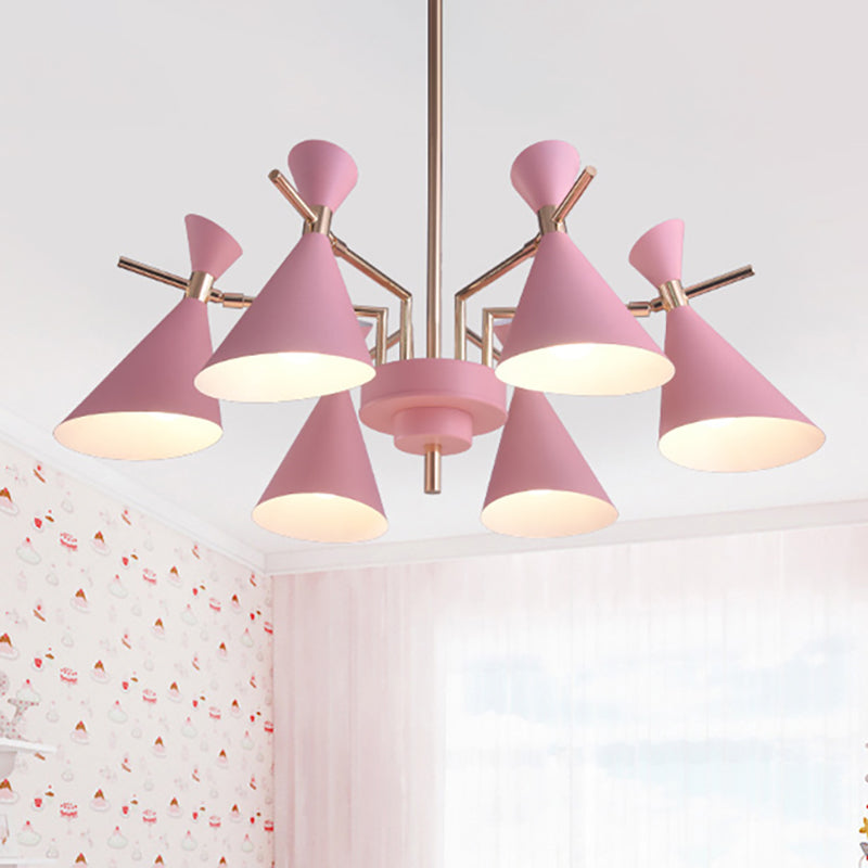 Bedroom Horn Shape Hanging Ceiling Lamp Metal Modern Style 6 Lights Hanging Chandelier Pink Clearhalo 'Ceiling Lights' 'Chandeliers' Lighting' options 236483_3090853e-c0be-4f72-beb1-815ccfd1f956