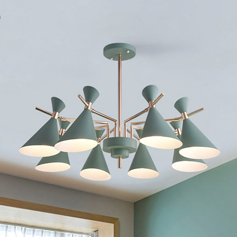 Metal Cone Shade Hanging Light 8 Lights Nordic Hanging Pendant Fixture for Dinging Room Kindergarten Green Clearhalo 'Ceiling Lights' 'Chandeliers' Lighting' options 236496_84261cfc-5071-4285-b3b4-76c661a3011c