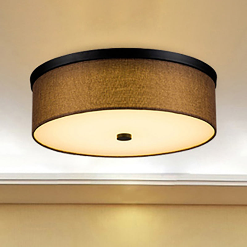 Cylinder Flush Mount Modernism Fabric Brown LED Flush Mount Ceiling Fixture, 16"/19.5" Dia Dark Coffee Clearhalo 'Ceiling Lights' 'Close To Ceiling Lights' 'Close to ceiling' 'Flush mount' Lighting' 236499