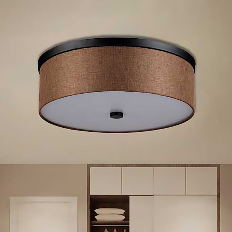 Cylinder Flush Mount Modernism Fabric Brown LED Flush Mount Ceiling Fixture, 16"/19.5" Dia Clearhalo 'Ceiling Lights' 'Close To Ceiling Lights' 'Close to ceiling' 'Flush mount' Lighting' 236500