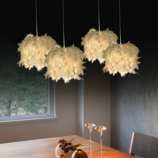 Cylindrical Feather Drop Pendant Minimalist 1-Light White Hanging Light for Dining Room White Clearhalo 'Ceiling Lights' 'Modern Pendants' 'Modern' 'Pendant Lights' 'Pendants' Lighting' 2365053
