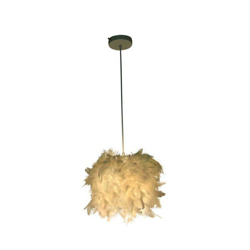 Cylindrical Feather Drop Pendant Minimalist 1-Light White Hanging Light for Dining Room Clearhalo 'Ceiling Lights' 'Modern Pendants' 'Modern' 'Pendant Lights' 'Pendants' Lighting' 2365056