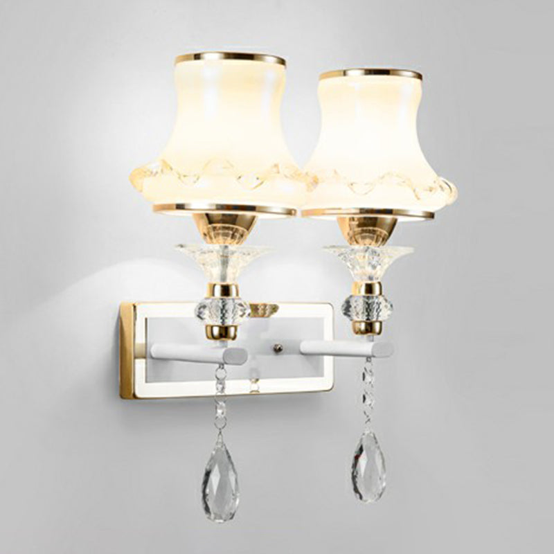 Flared Living Room Wall Light Vintage Frosted Glass Champagne Wall Sconce with Crystal Accents 2.0 Champagne Clearhalo 'Wall Lamps & Sconces' 'Wall Lights' Lighting' 2365080