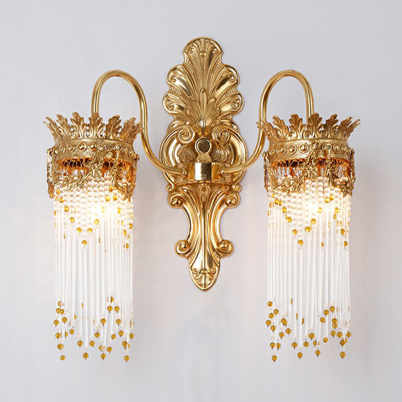 Gold Crown Shaped Wall Light Traditional Metal Living Room Sconce Lamp with Crystal Fringe 2.0 Gold Clearhalo 'Wall Lamps & Sconces' 'Wall Lights' Lighting' 2365086