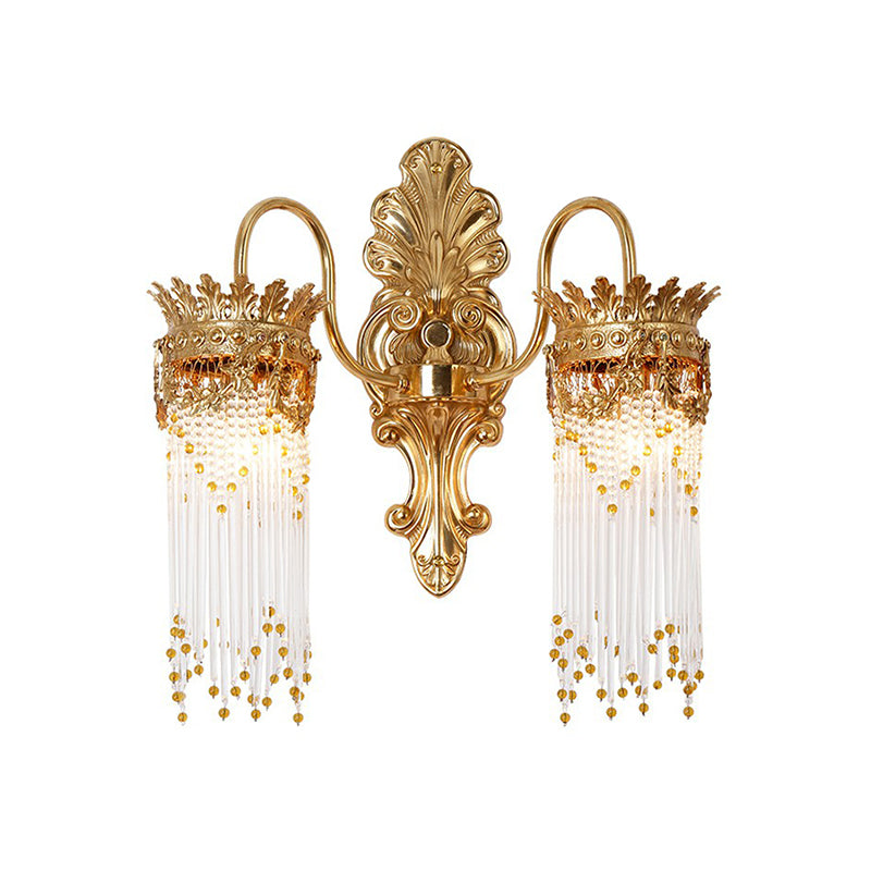 Gold Crown Shaped Wall Light Traditional Metal Living Room Sconce Lamp with Crystal Fringe Clearhalo 'Wall Lamps & Sconces' 'Wall Lights' Lighting' 2365088