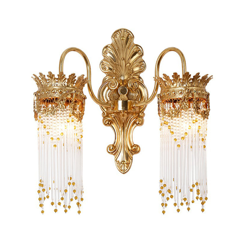 Gold Crown Shaped Wall Light Traditional Metal Living Room Sconce Lamp with Crystal Fringe Clearhalo 'Wall Lamps & Sconces' 'Wall Lights' Lighting' 2365089