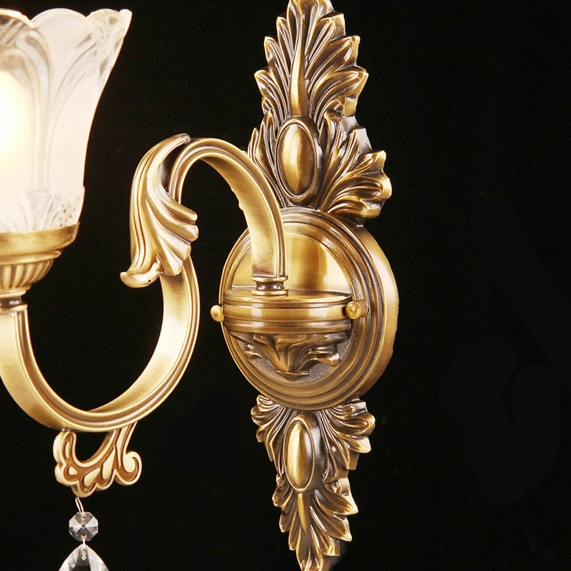 Single-Bulb Floral Wall Sconce Traditional Bronze Frosted White Glass Wall Light for Aisle Clearhalo 'Wall Lamps & Sconces' 'Wall Lights' Lighting' 2365100