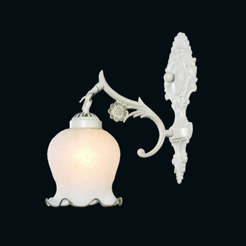 White Glass Flowerbud Wall Lighting Fixture Retro Style Living Room Wall Mounted Lamp 1.0 White Clearhalo 'Wall Lamps & Sconces' 'Wall Lights' Lighting' 2365104