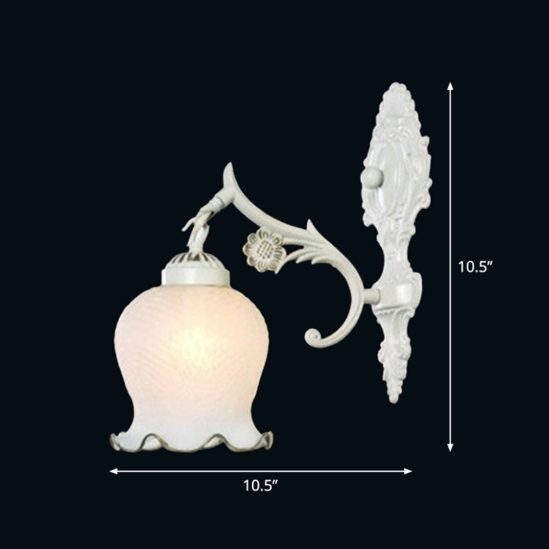 White Glass Flowerbud Wall Lighting Fixture Retro Style Living Room Wall Mounted Lamp Clearhalo 'Wall Lamps & Sconces' 'Wall Lights' Lighting' 2365105