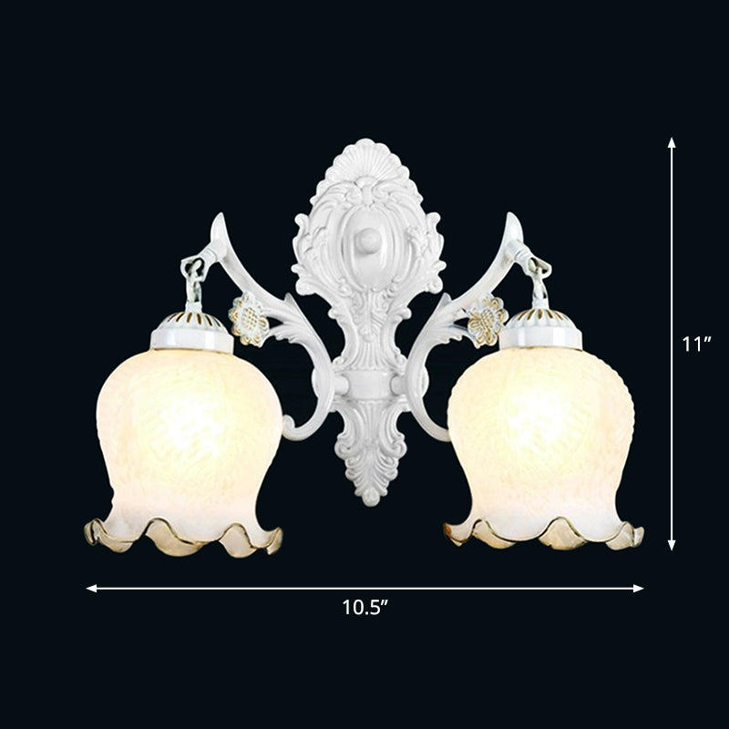 White Glass Flowerbud Wall Lighting Fixture Retro Style Living Room Wall Mounted Lamp Clearhalo 'Wall Lamps & Sconces' 'Wall Lights' Lighting' 2365106