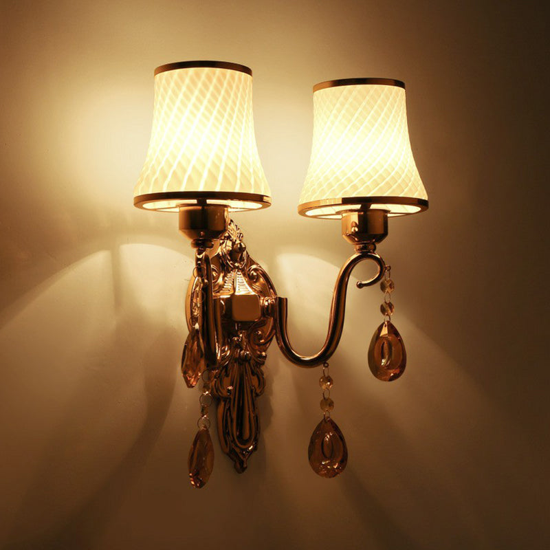 Bronze Flared Wall Mounted Lamp Traditional Twist Glass Bedroom Reading Wall Light with Crystal Deco Clearhalo 'Wall Lamps & Sconces' 'Wall Lights' Lighting' 2365108