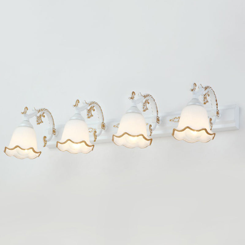 Floral Bathroom Vanity Wall Light Fixture Vintage Style Opal Glass Wall Sconce Lighting 4.0 White Morning Glory Clearhalo 'Vanity Lights' 'Wall Lights' Lighting' 2365118