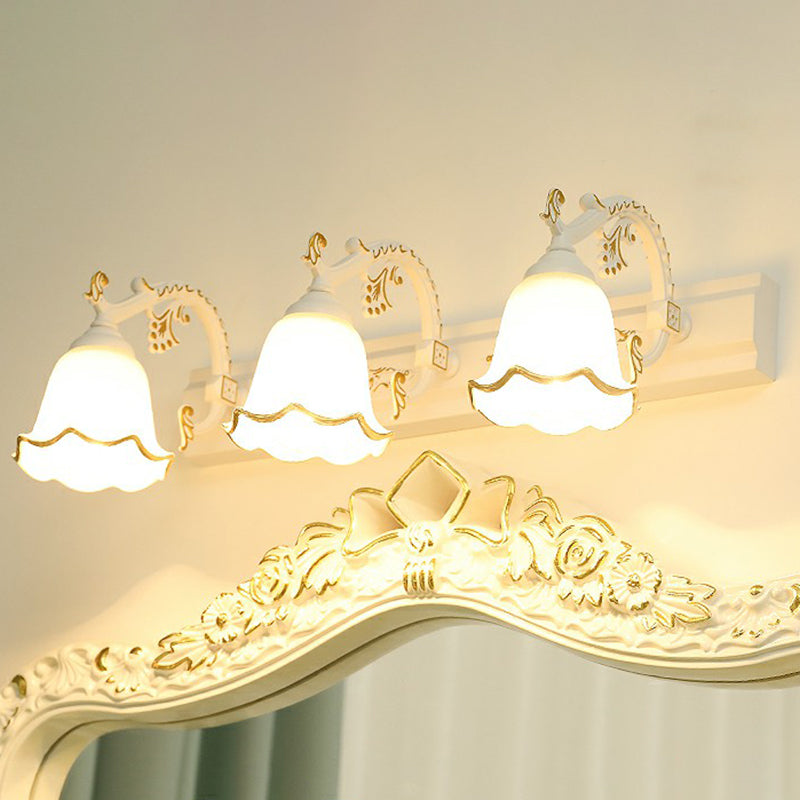 Floral Bathroom Vanity Wall Light Fixture Vintage Style Opal Glass Wall Sconce Lighting Clearhalo 'Vanity Lights' 'Wall Lights' Lighting' 2365120